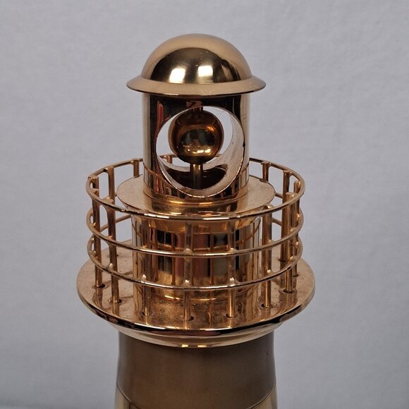 Brass Lighthouse Decor Striped Coastal Ocean Beach House Maritime Tower 10" - Picture 8 of 10